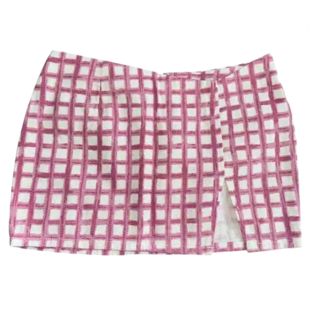 Pink and White Plaid Women's Skirt